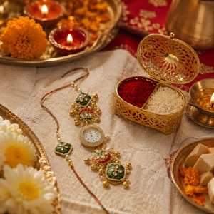 Beautiful Kashmiri Watch and Rakhi Pair for Raksha Bandhan, Traditional Handcrafted Festive Gift Combo <b>Set</b> - Product Image 4