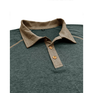 เสื้อโปโลแขนสั้นผู้ชาย ผ้าฝ้ายถัก สีพื้น ดีไซน์ลำลอง ระบายอากาศได้ดี ติดกระดุมด้านหน้า แต่งขอบตัดสี - Product Image 6