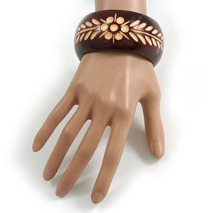 Brazaletes de Madera Tallada de Primera Calidad, Diseño Floral Étnico, Joyería Unisex para Aniversario o Fiesta - Product Image 2