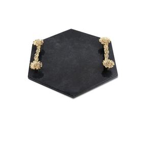 <b>Black</b> Marble Bathroom Organizer <b>Tray</b> with Brass Handles Multi Purpose <b>Serving</b> <b>Tray</b> Jewelry Dish Kitchen Island - Product Image 1