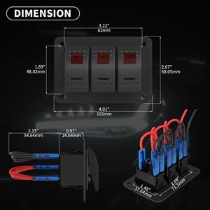 Panneau de commande pour bateau, 3 interrupteurs, 5 broches, en aluminium, pré-câblé, marche/arrêt, LED bleue - Product Image 1