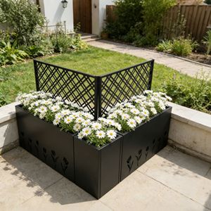 Set di 3 Fioriere in Metallo con Traliccio, Materiale PE, Orto Rialzato, Traliccio per Fiori, Schermo per la Privacy per Patio e Balcone, Stile Rustico - Product Image 1