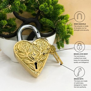 Heart Shaped Design <b>Padlock</b> Top Quality Rose Design Handmade <b>Padlock</b> Traditional Brass Polished With 2 Key Main Door Home Safety - Product Image 6