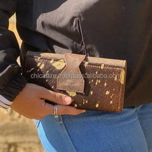 กระเป๋าสตางค์หนังแบบมีซิปสำหรับผู้หญิงกระเป๋าสตางค์แบบซ่อนทำด้วยมือแท้แบบใหม่กระเป๋าสตางค์หนังแบบพับสองชั้นกระเป๋าสตางค์ขนสัตว์โลหะแท้ - Product Image 3