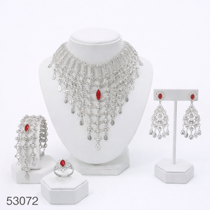 Elegante Juego de Collar y Pendientes de Mujer con Diseño de Hoja, Chapado en Oro y Circonitas, Cadena de Cuerda de 16 Pulgadas, Modelo 53073 - Product Image 4