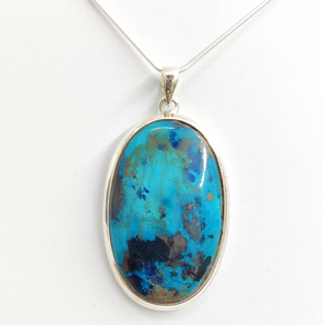 Azurite Solitaire Pendant 925 Sterling Silver Handmade Gemstone Jewelry Unisex Everyday Wear <b>Necklace</b> - Product Image 2