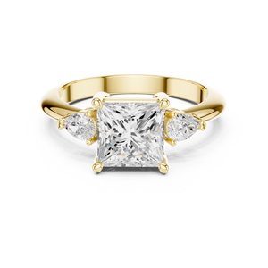 14K Yellow Gold Engagement Ring IGI Certified Lab Grown Diamond 3 CT Princess Cut and Side Pear Cut Anniversary Wedding - Product Image 1