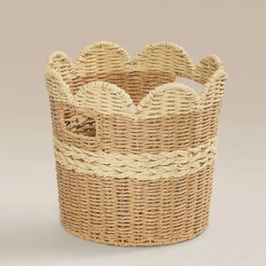 Eco Friendly Handmade Paper Kids <b>Storage</b> <b>Basket</b> Scallop Edge Woven <b>Toy</b> Organizer Handmade Nursery <b>Basket</b> Wholesale Bulk - Product Image 1