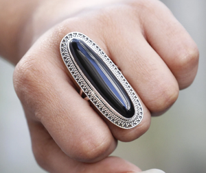 Black Onyx Long Oval Gemstone <b>Ring</b> 925 Sterling <b>Silver</b> Handmade <b>Statement</b> Gemstone Jewelry For Girl's - Product Image 1