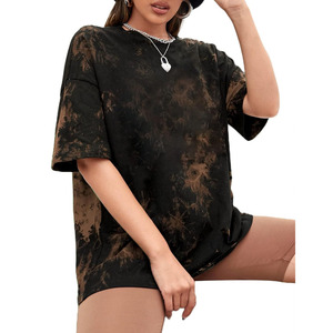 Camiseta Oversize Casual Tie Dye para Mujer, Top Gráfico Moderno con Cuello Redondo y Mangas Cortas, Ajuste Holgado y Suave, Moda de Verano - Product Image 3
