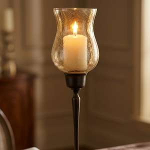 Bronze Metal & Gold Luster Glass | <b>Hurricane</b> <b>Candle</b> Holder | Decorative Votive Stand for Home Table | Wedding Party Decor - Product Image 2