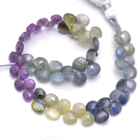 Bracelet, collier et boucles d'oreilles en pierres précieuses naturelles de qualité supérieure, faites à la main, de 8 pouces, en saphir multicolore facetté en forme de cœur