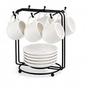 Support à tasses minimaliste en métal avec rangement pour assiettes, organisateur de vaisselle de cuisine à double niveau sur pied, noir - Product Image 4