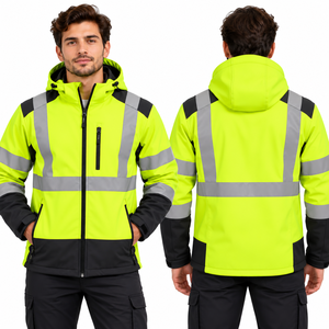 <b>Men</b> High Visibility <b>Reflective</b> Softshell <b>Jacket</b> Waterproof Windproof Hooded Construction Safety Workwear <b>Jacket</b> - Product Image 5