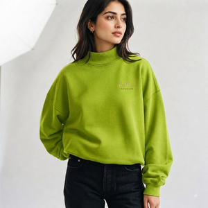 Proveedor Mayorista de Ropa OEM ODM: Suéter de Cuello Alto para Mujer, Ligero, de Algodón y Felpa, Casual, con Hombros Caídos, Logotipo Personalizado - Product Image 1