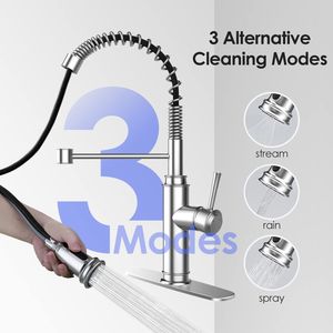 Rubinetto da Cucina a Molla con Spruzzatore a 3 Modalità e Maniglia Singola, Piastra di Fissaggio per 1 o 3 Fori, Rotazione a 360° - Product Image 5