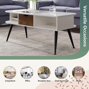 Table basse moderne blanche et noire avec rangement pour salon, table centrale contemporaine avec étagère de rangement spacieuse, élégante - Product Image 4
