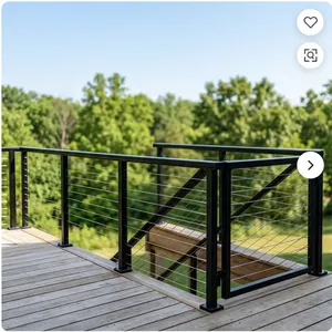 Rampe d'escalier moderne en acier inoxydable noir résistante à l'eau avec câbles horizontaux et poteaux carrés pour la sécurité des escaliers intérieurs à domicile - Product Image 2