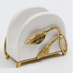 Porte-serviettes carré en métal doré, bon prix, marbre blanc naturel, vaisselle pour la maison et l'hôtel - Product Image 1