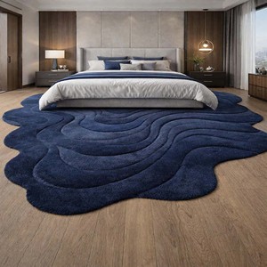 Alfombra abstracta azul marino de forma irregular, alfombra moderna hecha a mano con mechones, alfombra de lana suave para sala de estar, dormitorio, decoración de lujo para el hogar. - Product Image 2