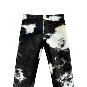 Pantalon en cuir imprimé vache pour homme avec logo personnalisé, fourrure et poils de cheval, style vintage streetwear - Product Image 3