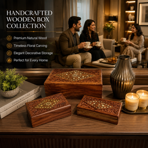 Premium Set of Three Handcrafted Wooden Storage Boxes Vintage Jewelry Organizer <b>Case</b> for Necklace Rings Earrings Cosmetic Gift - Product Image 4