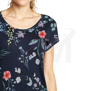 T-shirt à manches courtes pour femmes, imprimé floral, col rond, coupe régulière, en coton, haut décontracté, vêtements de printemps et d'été - Product Image 3