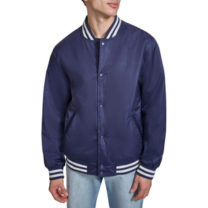 <b>Men's</b> Royal Blue Varsity <b>Jacket</b> Solid Color Button Closure Turn-down Collar Casual Style Autumn Wear Regular Fit - Product Image 4
