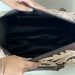 Ensemble de bagages 3 pièces en cuir véritable floral fait main pour femme, sacs de voyage et sacs de week-end assortis - Product Image 6