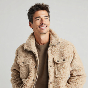 Chest Pocket Sherpa Jacket Men's Winter Street Fashion Sherpa Fleece Jackets Men OEM Zipper Polar Sherpa Fleece <b>Coat</b> Warm Up - Product Image 5