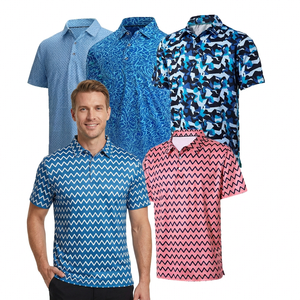 Chemises polo à manches courtes pour hommes, imprimées, motif géométrique, séchage rapide, décontractées, en polyester tricoté, coupe classique - Product Image 4