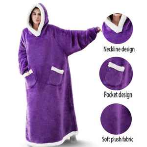 Manta con Capucha Extra Grande Personalizada de Fábrica para Mujer, Sudadera Cómoda de Forro Polar Sherpa, Manta con Capucha para Adultos con Mangas - Product Image 2