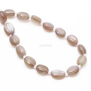 AAA Grey Moonstone Carved Oval Gemstone <b>Beads</b> Hand Carved Natural Moonstone <b>Beads</b> Loose Stone <b>Bead</b> For Jewelry Making 8 Inches - Product Image 5