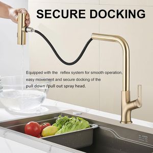 Rubinetto da Cucina Monocomando Oro Spazzolato con Doccetta Estraibile, Design a Cascata a 360 Gradi - Product Image 3