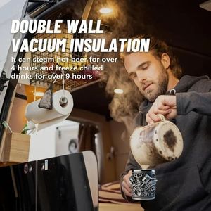 Mug isotherme en acier inoxydable robuste à double paroi, design moteur V6/V8, avec poignée antidérapante, style automobile vintage, pour bière - Product Image 5