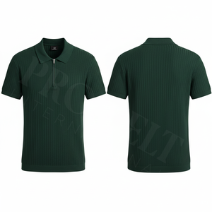 Polo en coton et polyester extensible côtelé, à col zippé, manches courtes, doux et léger, pour toutes les saisons. - Product Image 6