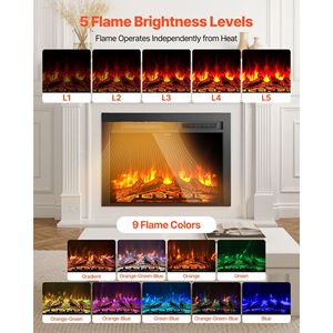 Caminetto Elettrico da Incasso da 28,5 Pollici, Montaggio a Parete, Luminosità Fiamma Regolabile, Timer 8 Ore, Telecomando, Design Elegante - Product Image 5