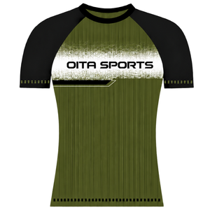 เสื้อเจอร์ซีย์กีฬาแขนสั้นสีเขียวมะกอกดำแบบคัสตอม คอวี ทรงแร็กแลน สำหรับฝึกซ้อม ทีม ยูนิฟอร์ม ระบายอากาศได้ดี เสื้อประสิทธิภาพสูง - Product Image 1