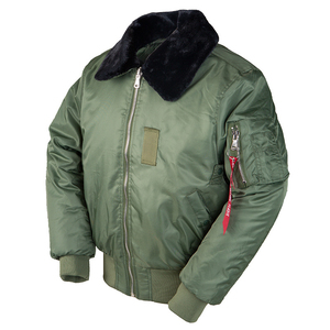 Blouson bomber vert olive pour homme avec col en fausse fourrure, fermeture éclair, manteau d'hiver décontracté, coupe classique, couleur unie, logo sur la manche gauche - Product Image 3