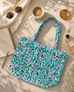 Stylish Floral Pattern Fold Tote <b>Bag</b> Open Closure Durable Cotton Canvas Shoulder Strap Water Resistant Lightweight for Women - Product Image 5