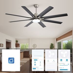 รีโมทคอนโทรลอัจฉริยะขนาด66นิ้วพัดลมเพดาน LED หรี่แสงได้ใบพัด8ใบมีด ABS มอเตอร์ DC แบบย้อนกลับได้สำหรับห้องนั่งเล่นพัดลมเพดาน LED - Product Image 4