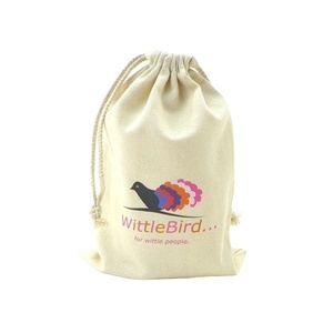 Pochette en mousseline de coton biologique écologique personnalisée promotionnelle petit sac en toile calicot blanc avec logo imprimé - Product Image 1