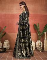 Sari en soie imprimé noir et or pour femmes, tenue de mariage traditionnelle style Inde Pakistan, longueur au sol, coupe classique