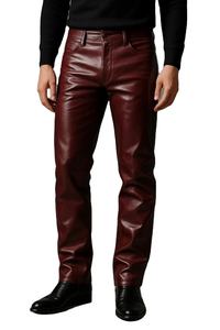 Pantalones de cuero para hombre con logotipo personalizado, pantalones de motociclista con cordones laterales, pantalones de cuero genuino para motocicleta, pantalones vintage góticos de estilo urbano. - Product Image 5