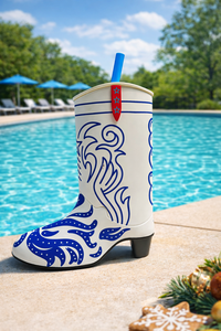 Boot-Shaped <b>Plastic</b> Reusable <b>Drinking</b> <b>Cup</b> 350ml Modern Cocktail <b>Cup</b> with White and Blue Pattern - Product Image 2