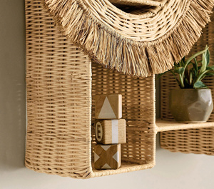 Rattan Lion Shape Shelf Handmade Boho <b>Wicker</b> <b>Decorative</b> <b>Wall</b> Hanging Shelf For Nursery Bedroom Kids Room Children Bedroom - Product Image 2