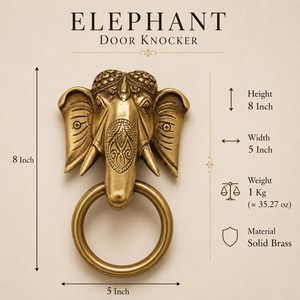 SHUBHAM Sonnette de porte éléphant doré en métal à fixation murale, anneau de sonnette décoratif irrégulier pour maison, ferme, villa - Product Image 3