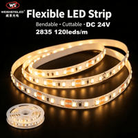 Bande LED flexible haute luminosité DC24V 120LEDs/m SMD2835, température de couleur 3000K-6000K, éclairage paysager à corps en cuivre.
