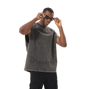 T-shirt sans manches effet délavé personnalisé pour homme, col rond, imprimé, fitness, t-shirt vierge 100 % coton respirant - Product Image 5