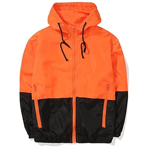 Mens Hooded <b>Windbreaker</b> Jacket Color Blocking Orange <b>Black</b> Zipper Closure Casual Outdoor Sport Autumn Spring Windproof Polyester - Product Image 1